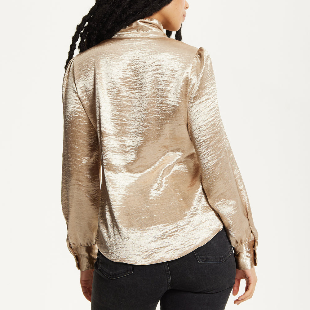 
                  
                    Gold Satin Bow Blouse
                  
                