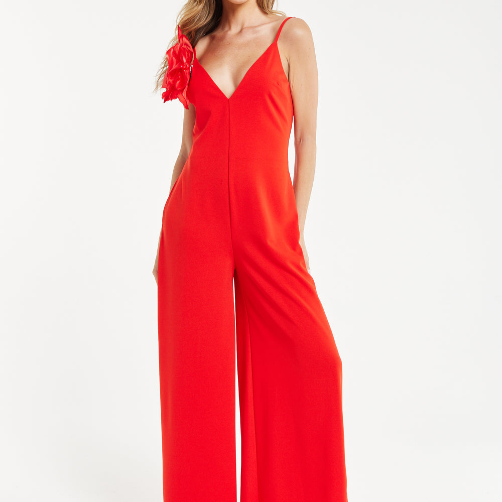 
                  
                    Liquorish Elegant Red Jumpsuit with Floral Shoulder Detail
                  
                