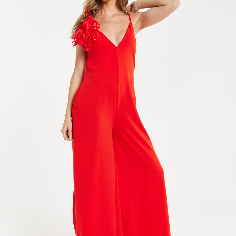 
                  
                    Liquorish Elegant Red Jumpsuit with Floral Shoulder Detail
                  
                