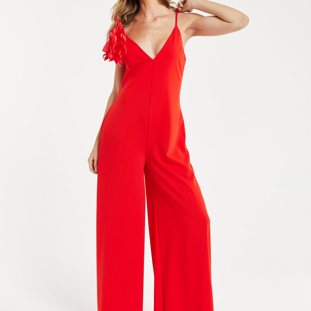 
                  
                    Liquorish Elegant Red Jumpsuit with Floral Shoulder Detail
                  
                