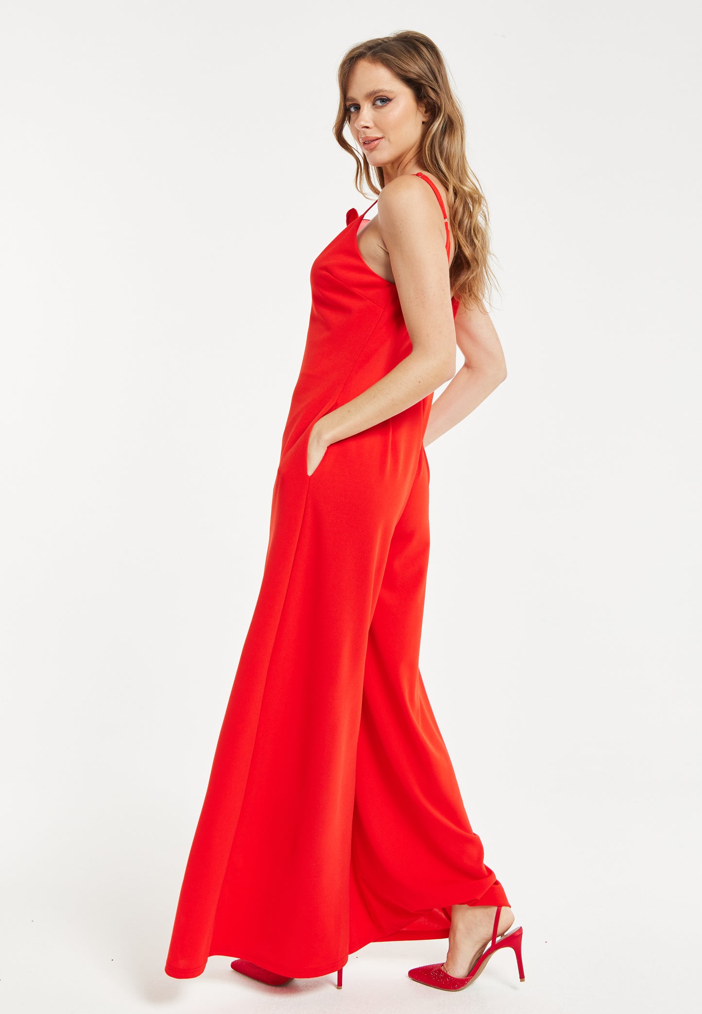 
                  
                    Liquorish Elegant Red Jumpsuit with Floral Shoulder Detail
                  
                