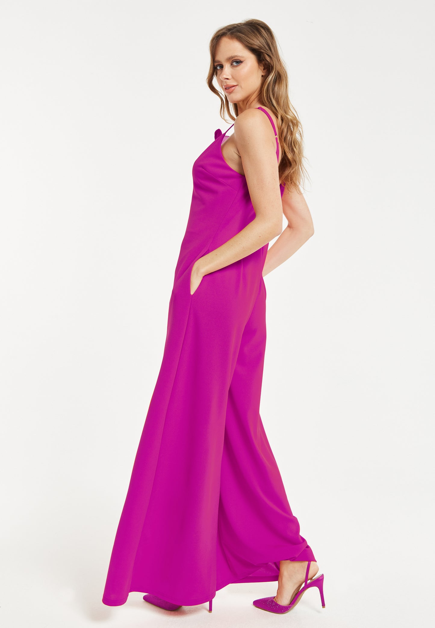 
                  
                    Liquorish Elegant Fuchsia Jumpsuit with Floral Shoulder Detail
                  
                