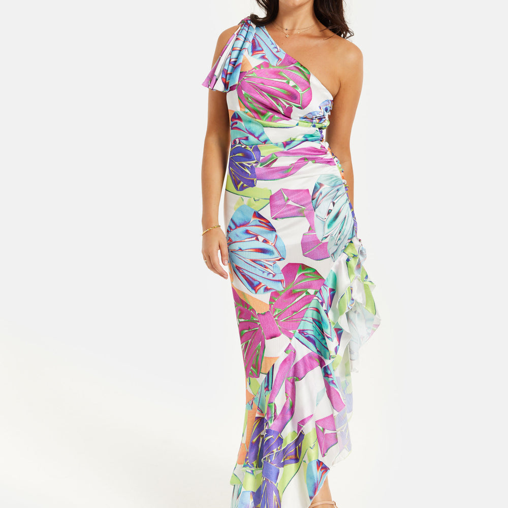 
                  
                    Liquorish Bow Printed One Shoulder Frill Dress
                  
                