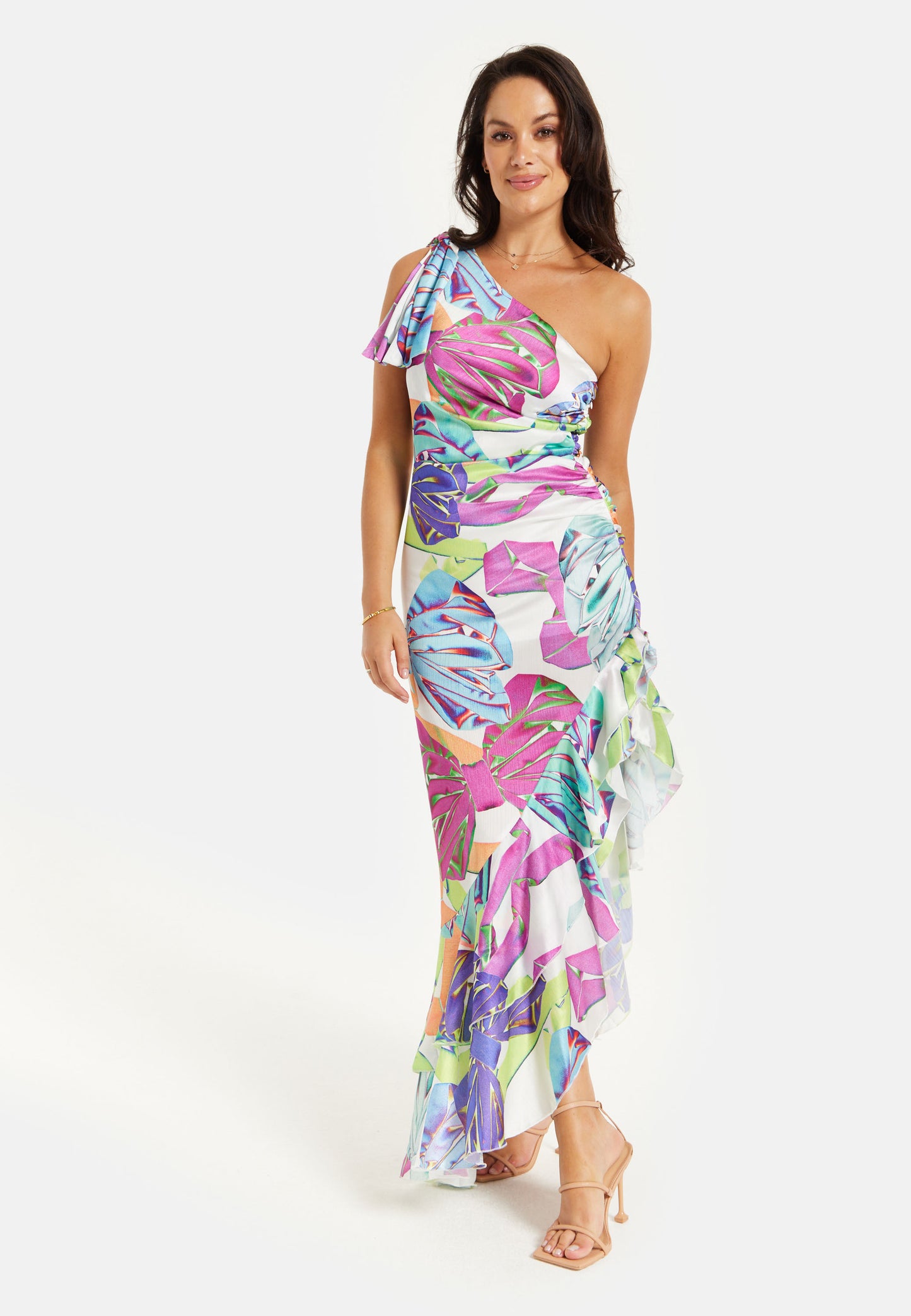 
                  
                    Liquorish Bow Printed One Shoulder Frill Dress
                  
                