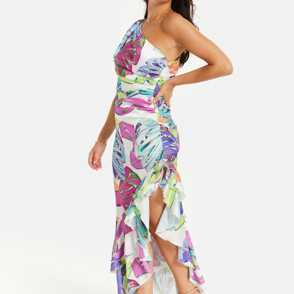 
                  
                    Liquorish Bow Printed One Shoulder Frill Dress
                  
                