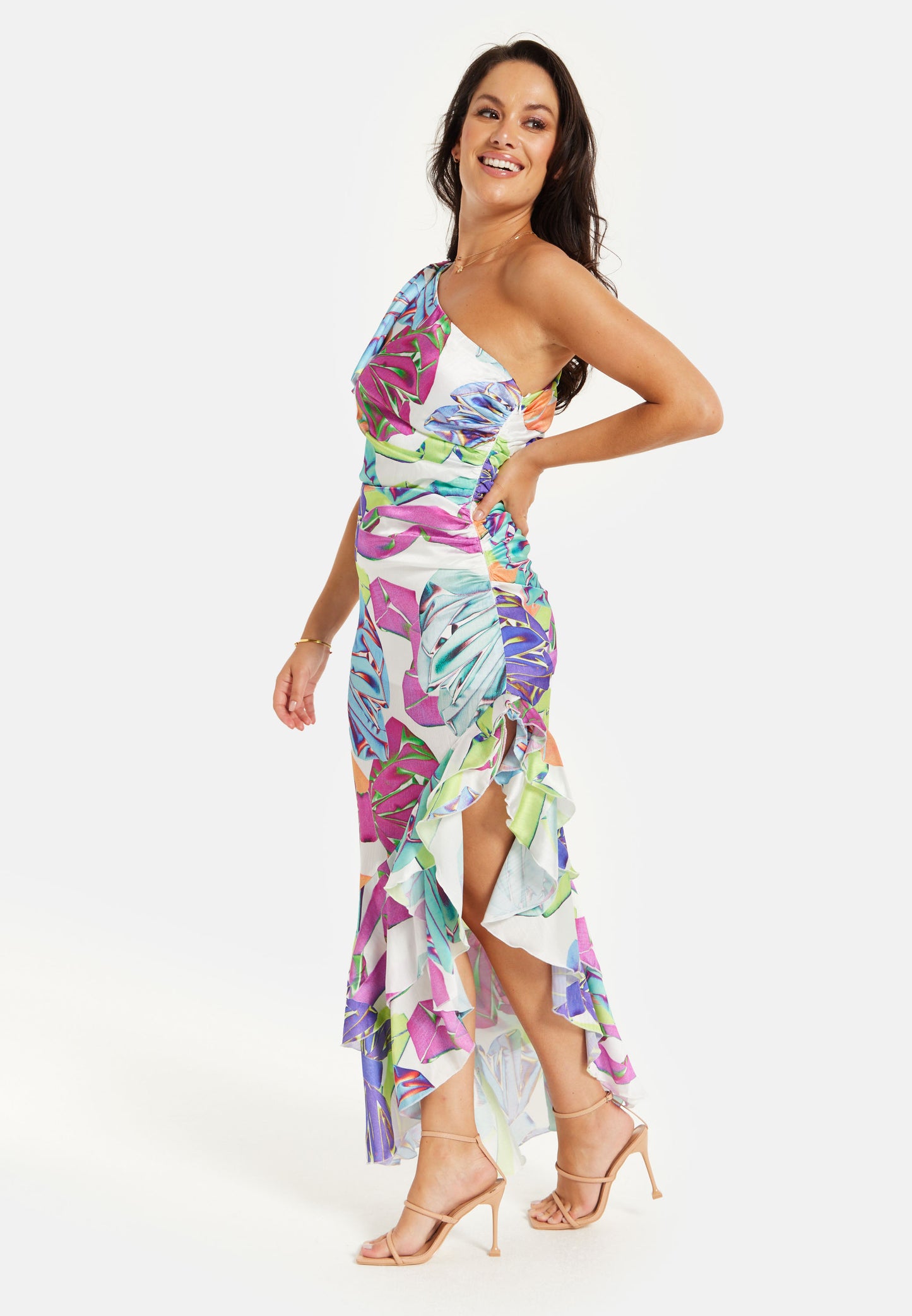 
                  
                    Liquorish Bow Printed One Shoulder Frill Dress
                  
                