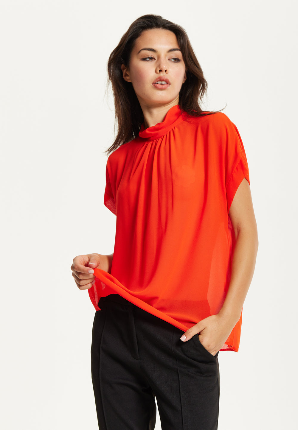 Orange High Neck Tie Back Top