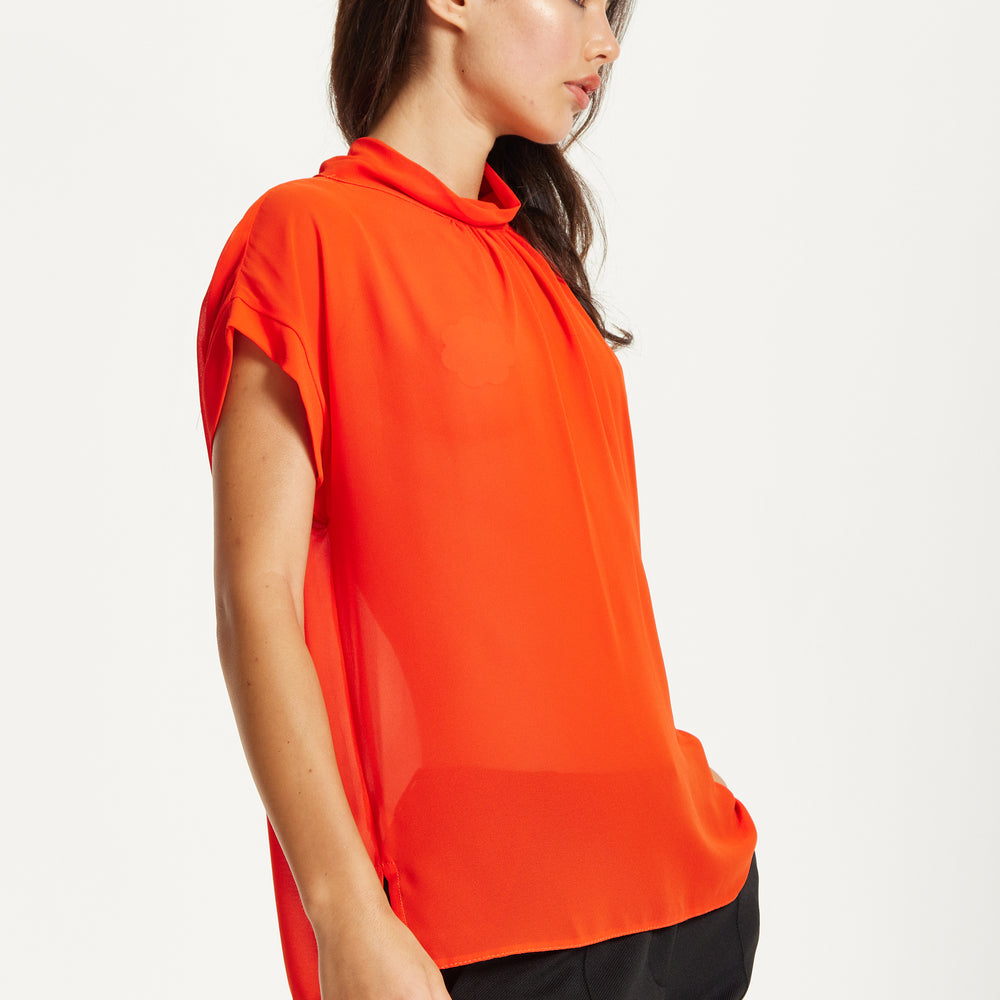 
                  
                    Orange High Neck Tie Back Top
                  
                