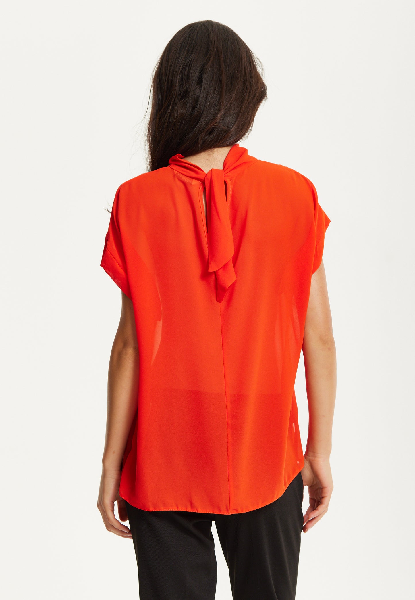 
                  
                    Orange High Neck Tie Back Top
                  
                