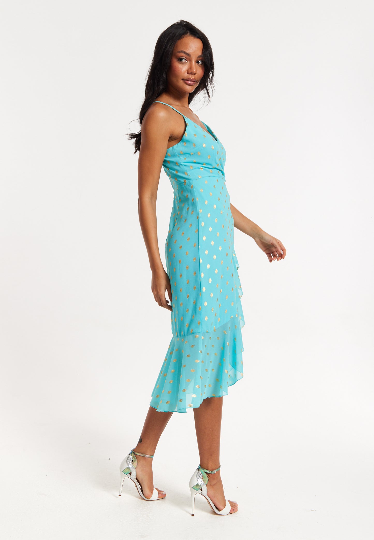 
                  
                    Turquoise Gold Print Wrap Midi Dress
                  
                