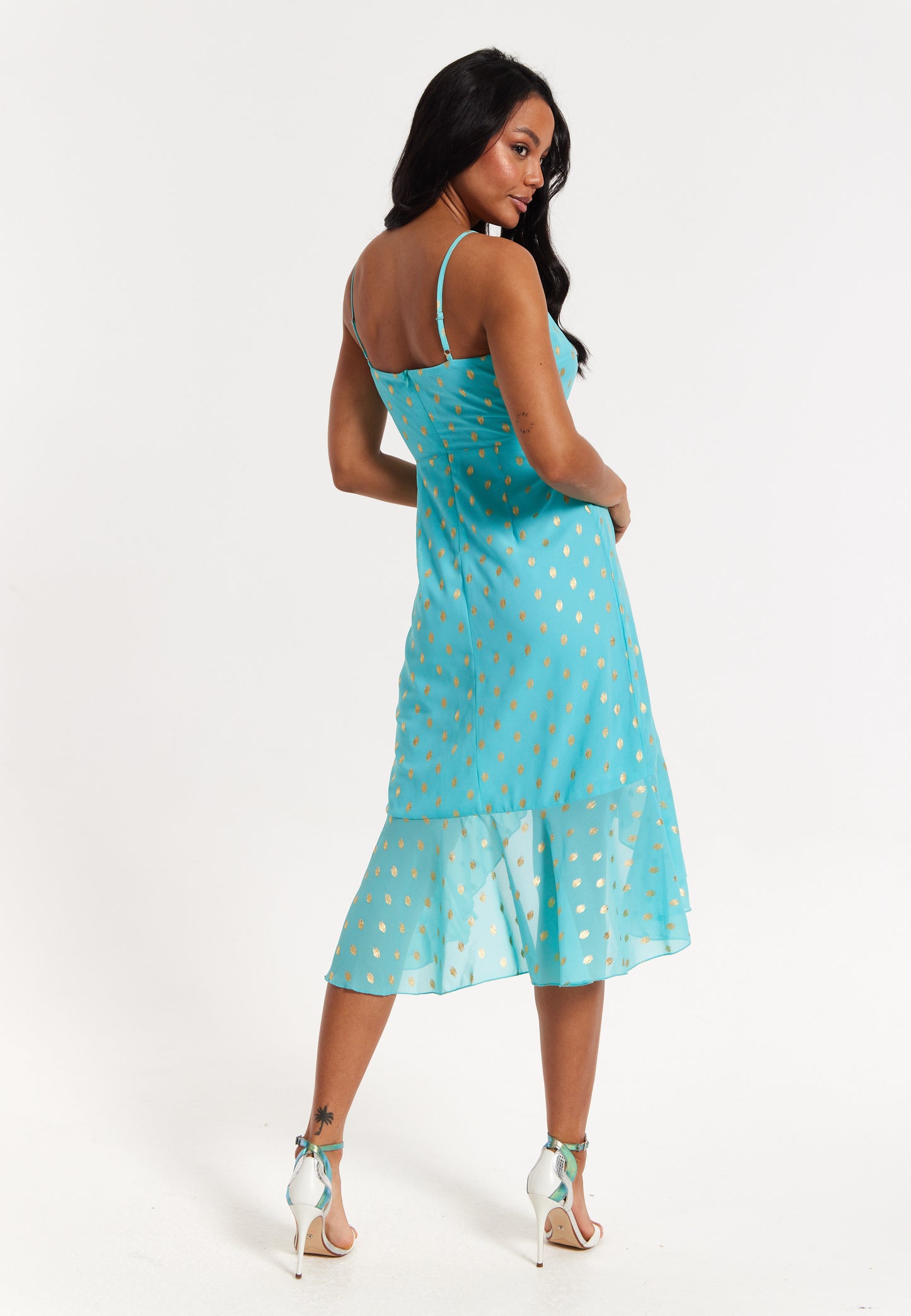 
                  
                    Turquoise Gold Print Wrap Midi Dress
                  
                