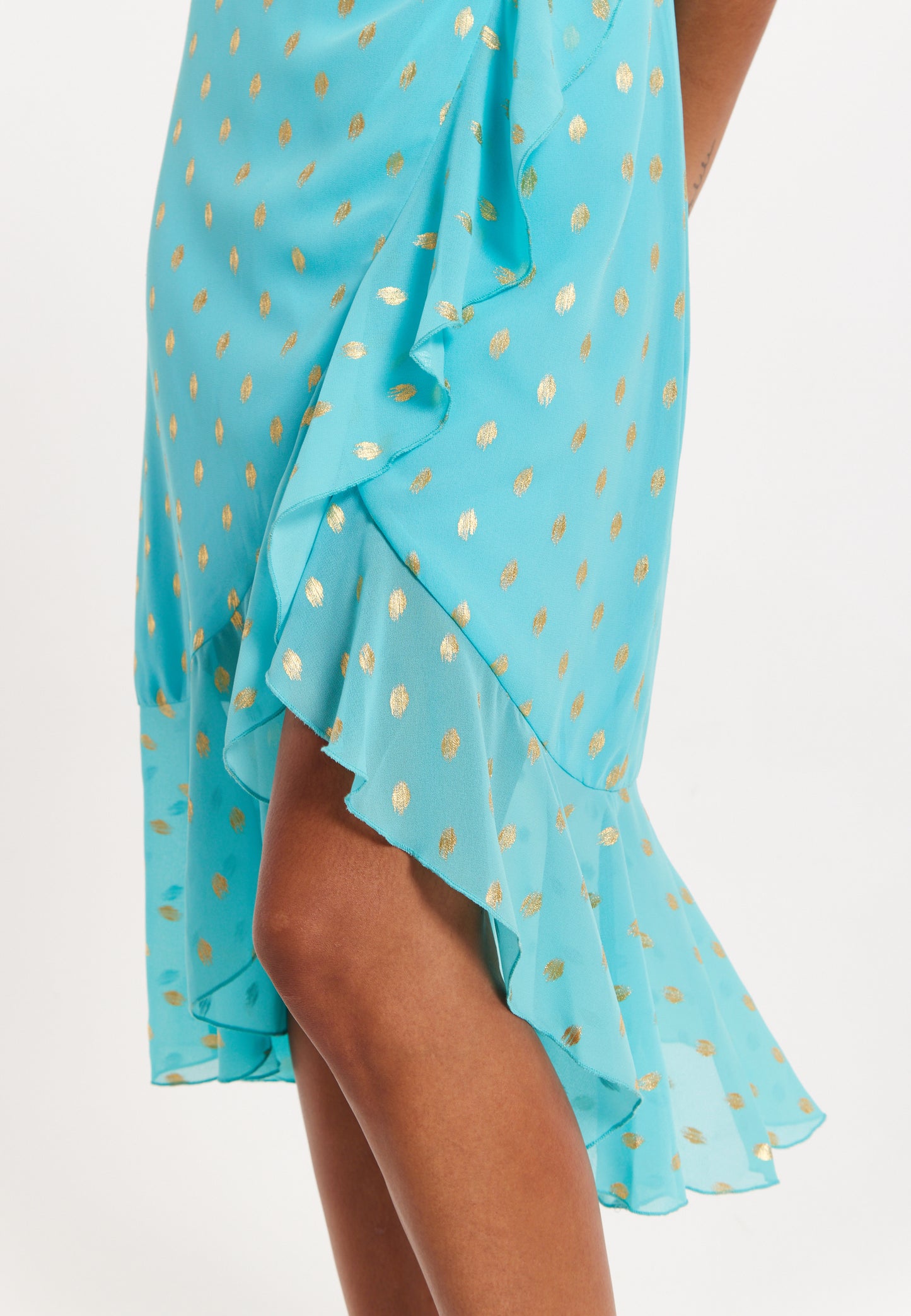 
                  
                    Turquoise Gold Print Wrap Midi Dress
                  
                