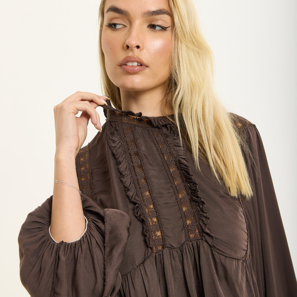 
                  
                    Chocolate Boho Lace Detail Blouse
                  
                