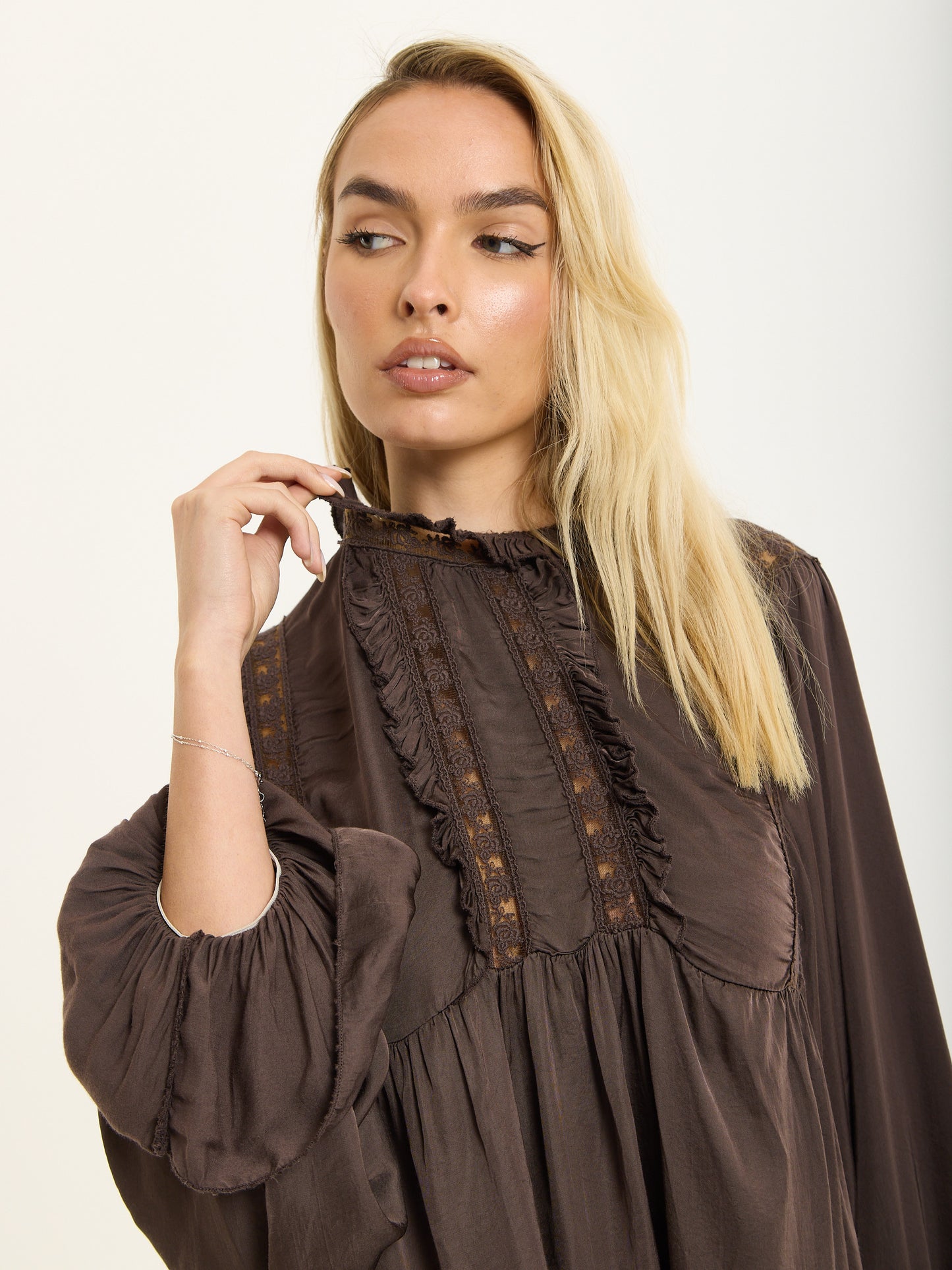 
                  
                    Chocolate Boho Lace Detail Blouse
                  
                