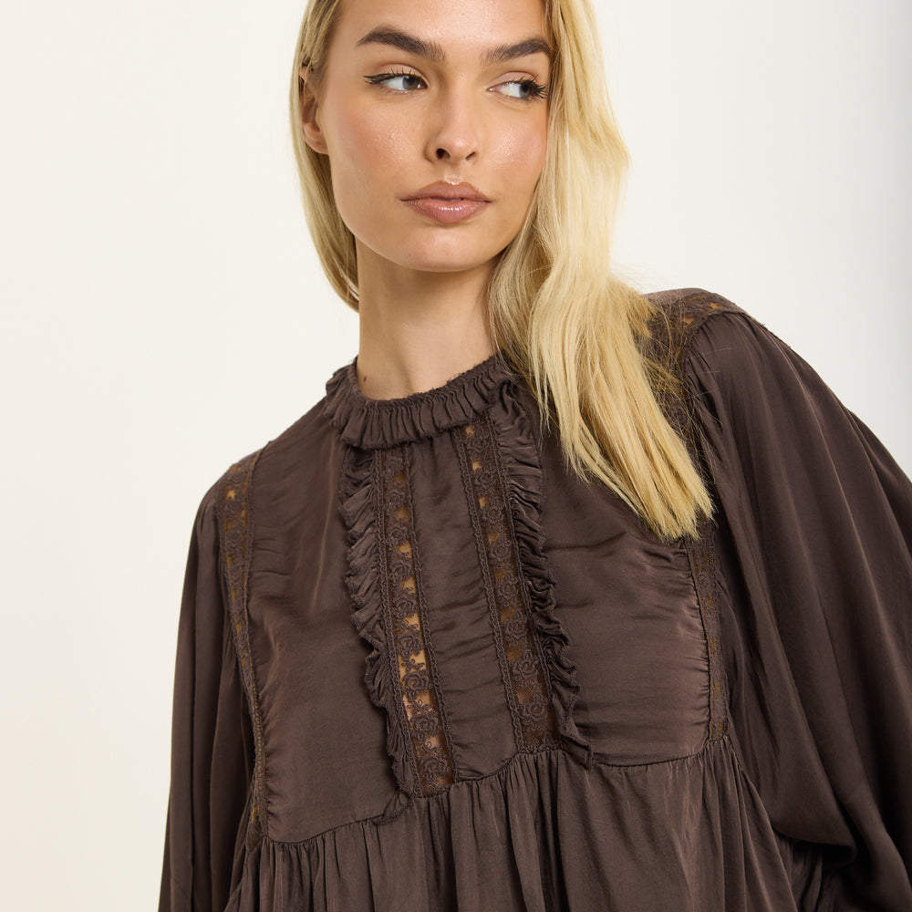 
                  
                    Chocolate Boho Lace Detail Blouse
                  
                