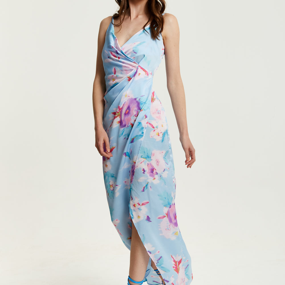 
                  
                    Liquorish Floral Print Maxi Wrap Dress In Blue
                  
                