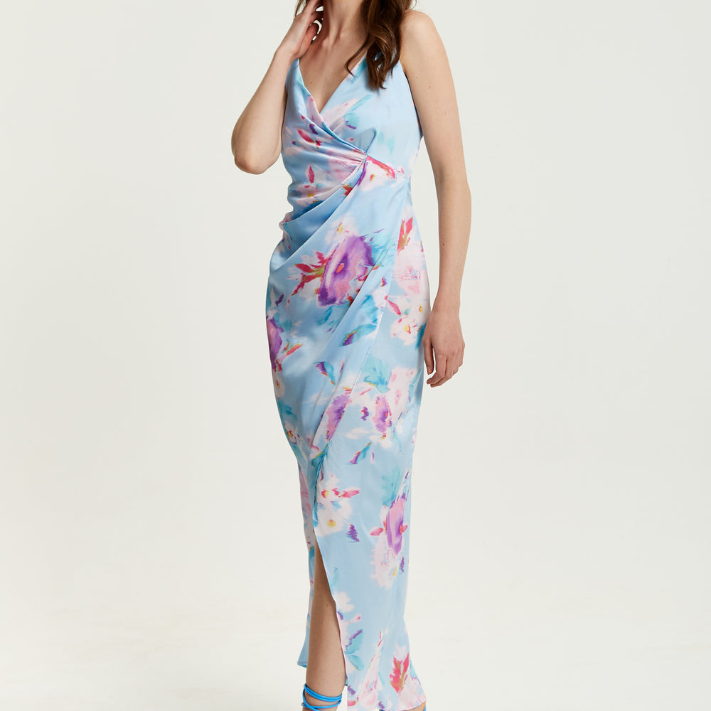 
                  
                    Liquorish Floral Print Maxi Wrap Dress In Blue
                  
                