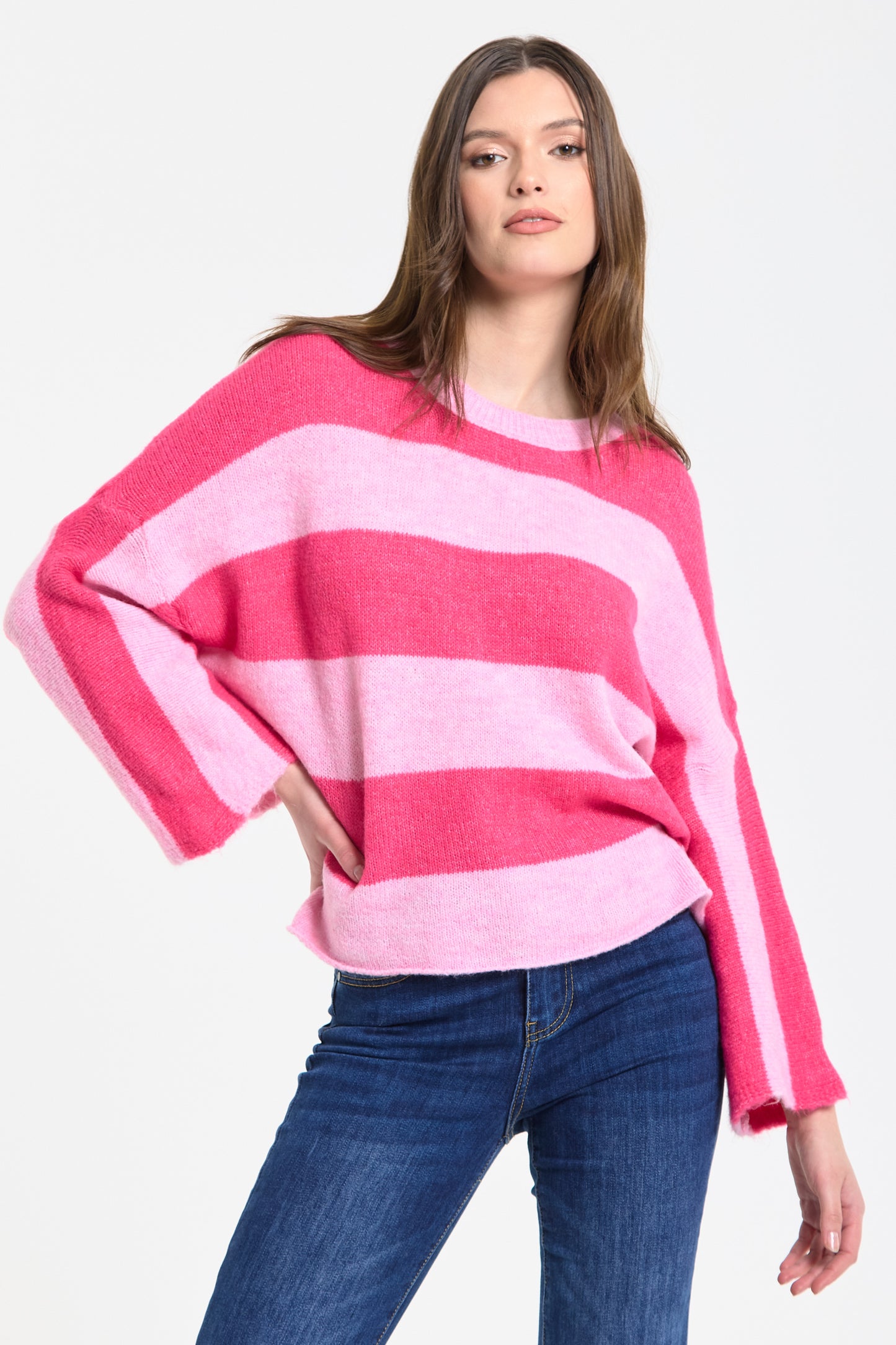 
                  
                    Pink Stripe Wool Blend Jumper
                  
                
