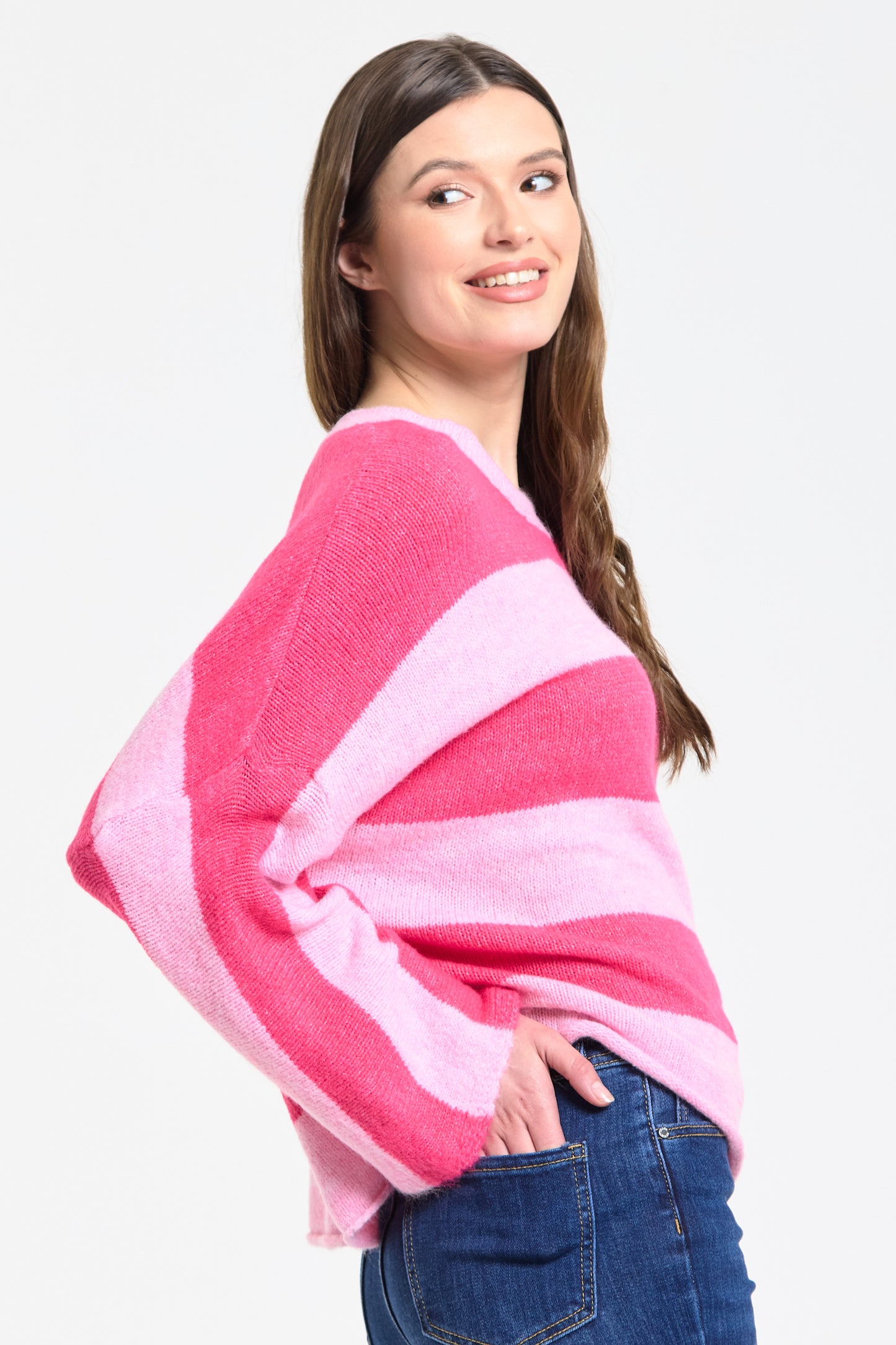 
                  
                    Pink Stripe Wool Blend Jumper
                  
                