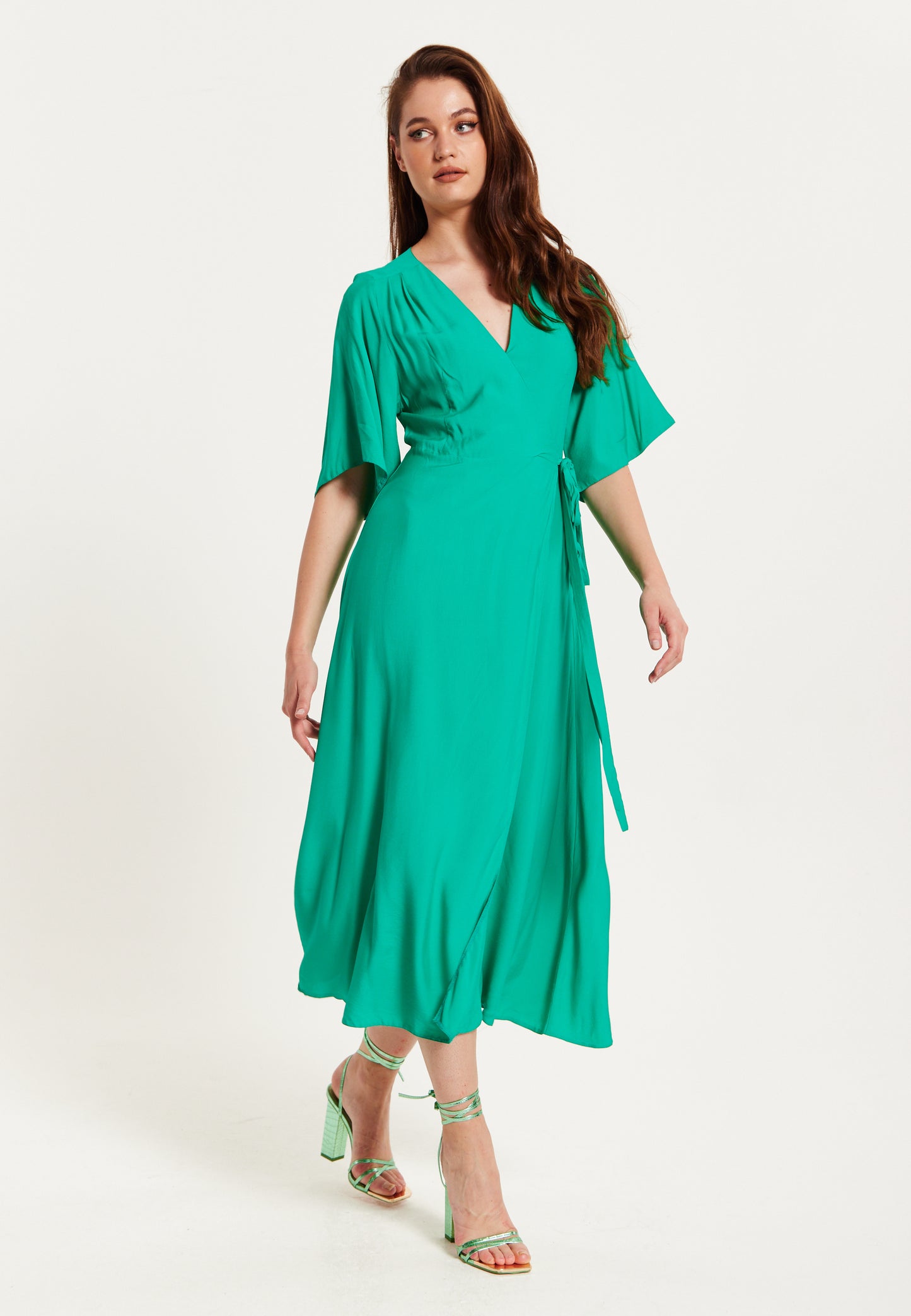 
                  
                    Liquorish Green Maxi Wrap Dress With Kimono Sleeves
                  
                