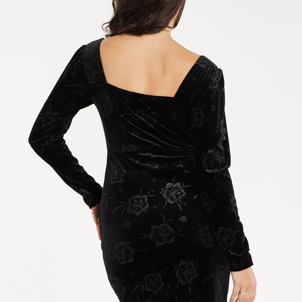 
                  
                    Women's Mini Dress with Floral Print, Long Sleeves, Black Velvet Corset Detail – Liquorish
                  
                