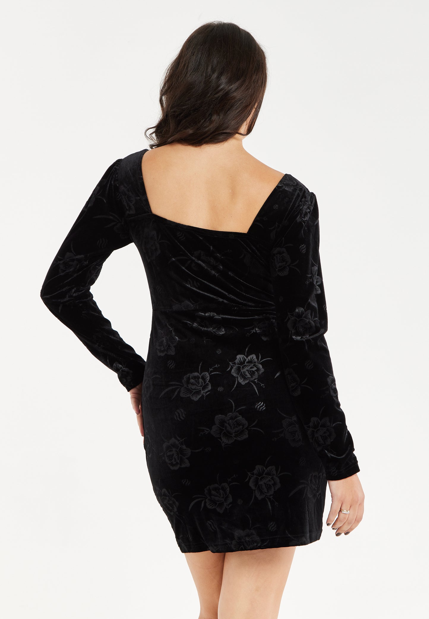 
                  
                    Women's Mini Dress with Floral Print, Long Sleeves, Black Velvet Corset Detail – Liquorish
                  
                