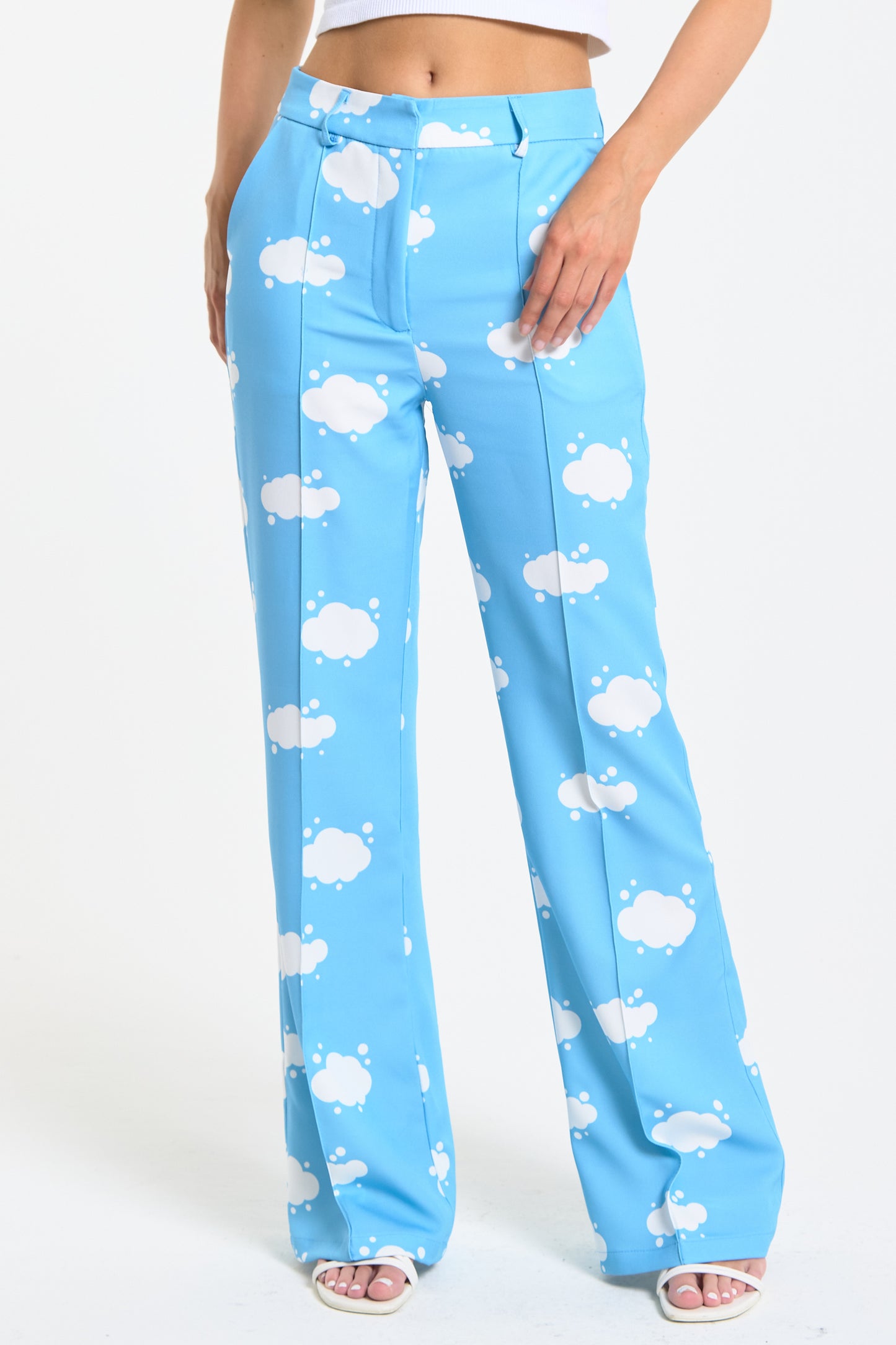 
                  
                    Blue Cloud Print Wide Leg Trousers
                  
                