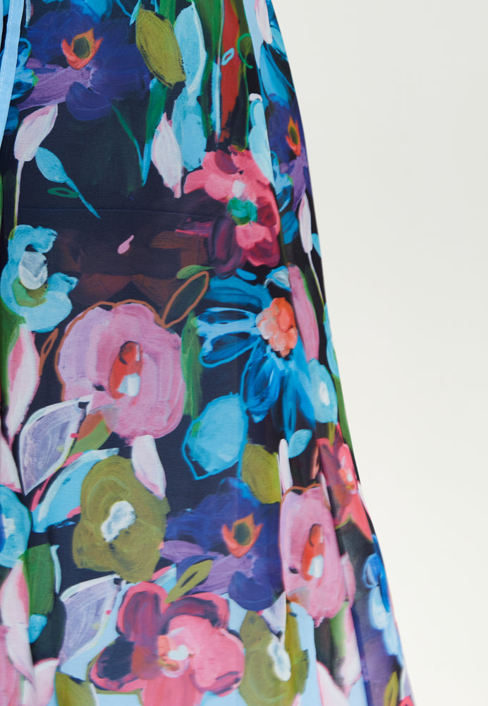 Liquorish Floral Print Maxi Wrap Dress With Frill Details in Blue