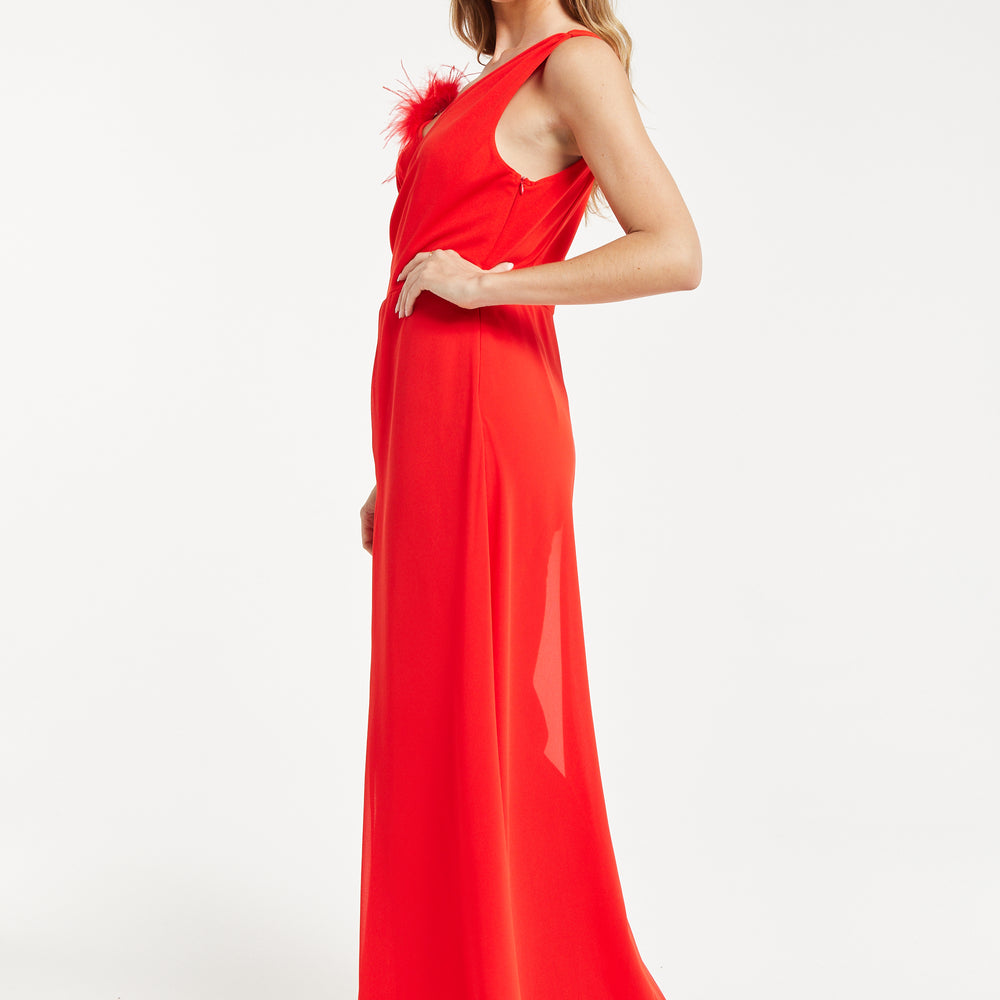 
                  
                    Liquorish Red Sleeveless Jumpsuit with Sheer Overlay
                  
                