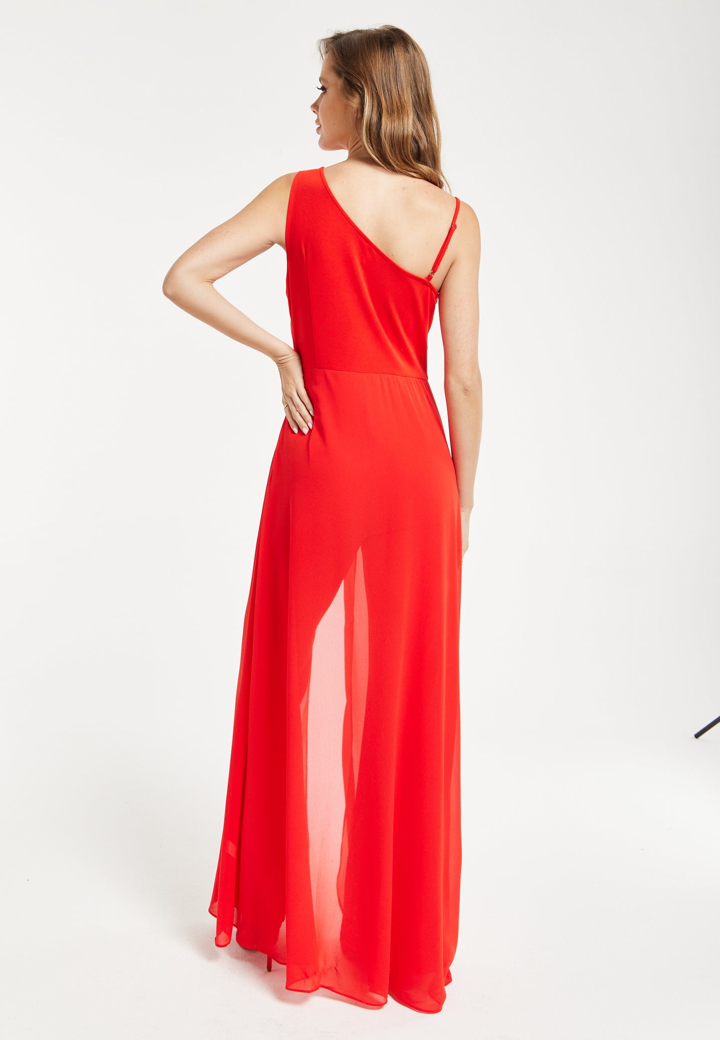 
                  
                    Liquorish Red Sleeveless Jumpsuit with Sheer Overlay
                  
                