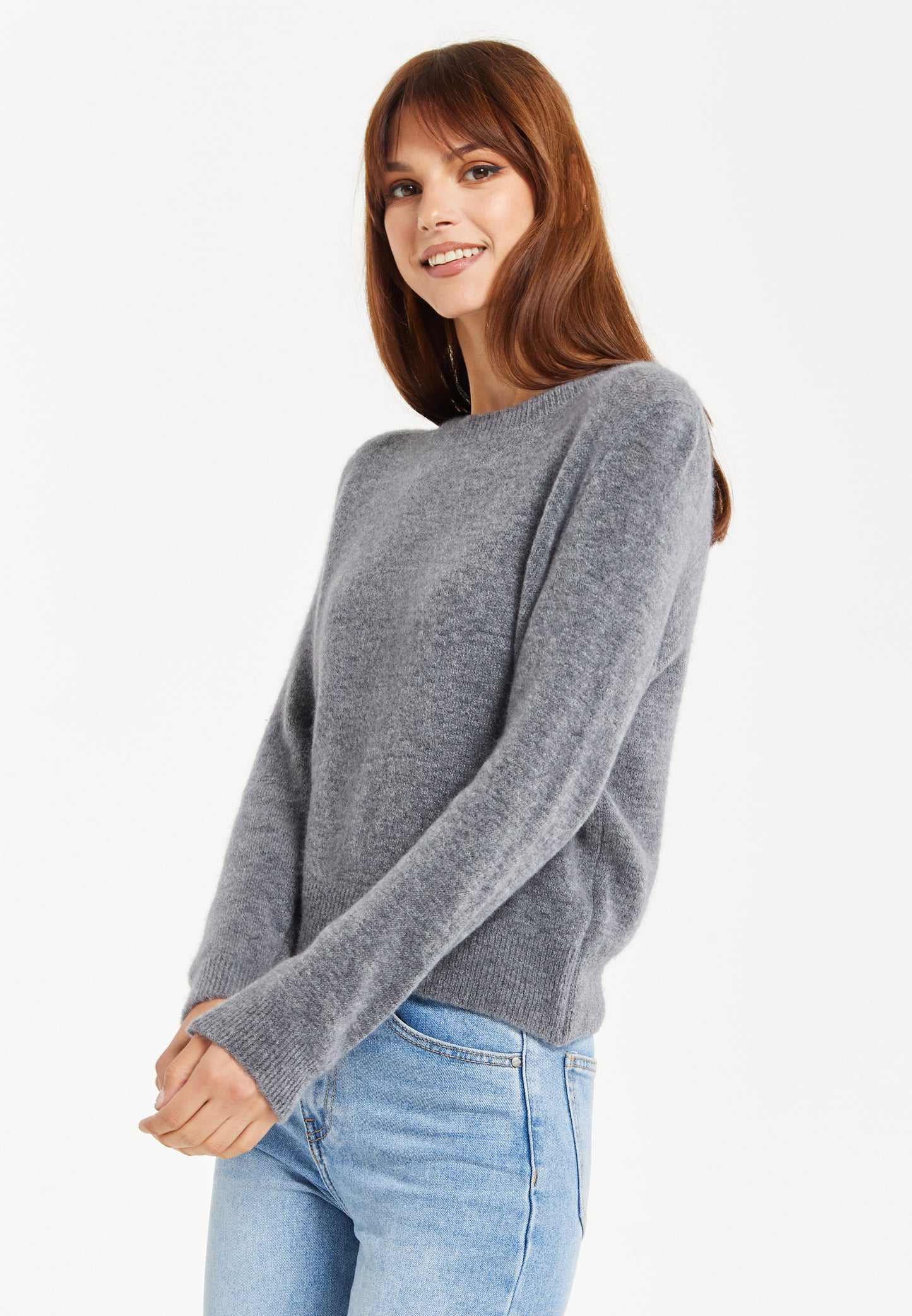 
                  
                    Liquorish Women's Jumper in Soft Grey - Round Neck, Super Soft Alpaca Knit, Relaxed Fit, Long Sleeves, Ribbed Cuffs and Hem, Stylish Essential
                  
                