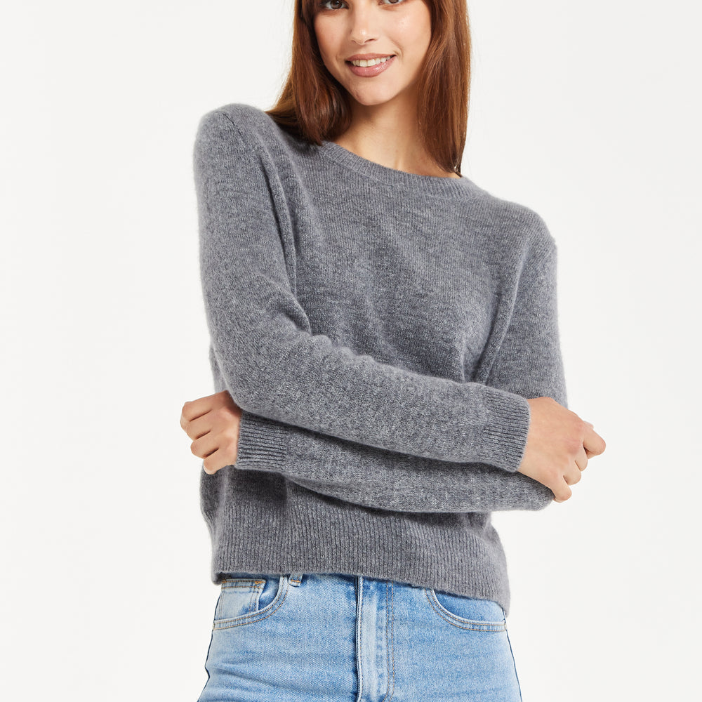 
                  
                    Liquorish Women's Jumper in Soft Grey - Round Neck, Super Soft Alpaca Knit, Relaxed Fit, Long Sleeves, Ribbed Cuffs and Hem, Stylish Essential
                  
                