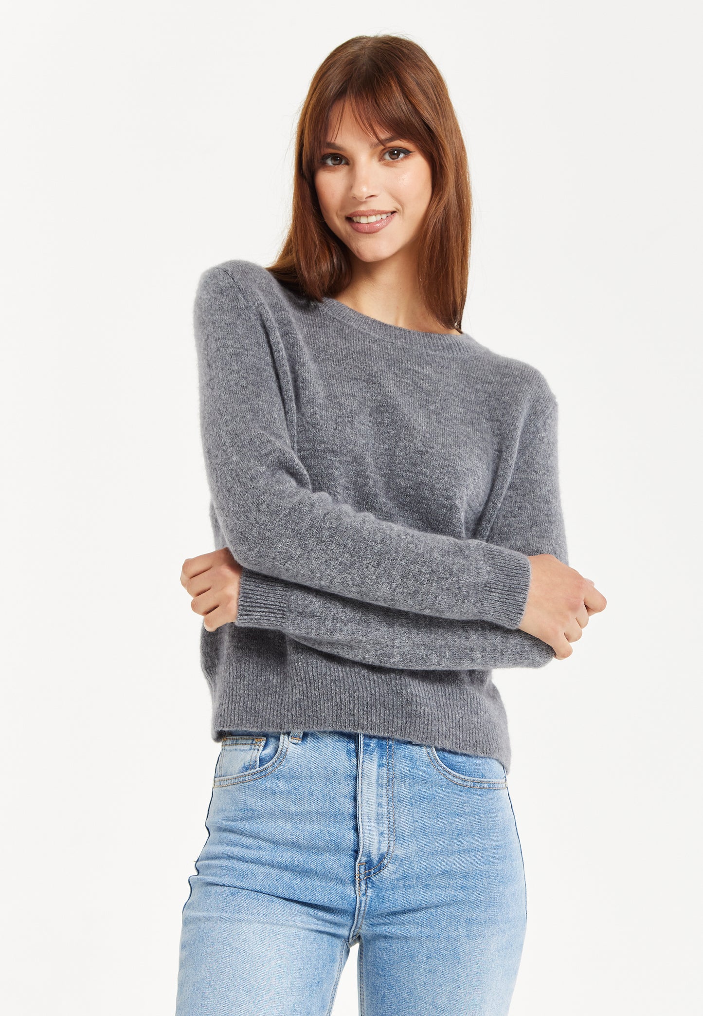 
                  
                    Liquorish Women's Jumper in Soft Grey - Round Neck, Super Soft Alpaca Knit, Relaxed Fit, Long Sleeves, Ribbed Cuffs and Hem, Stylish Essential
                  
                