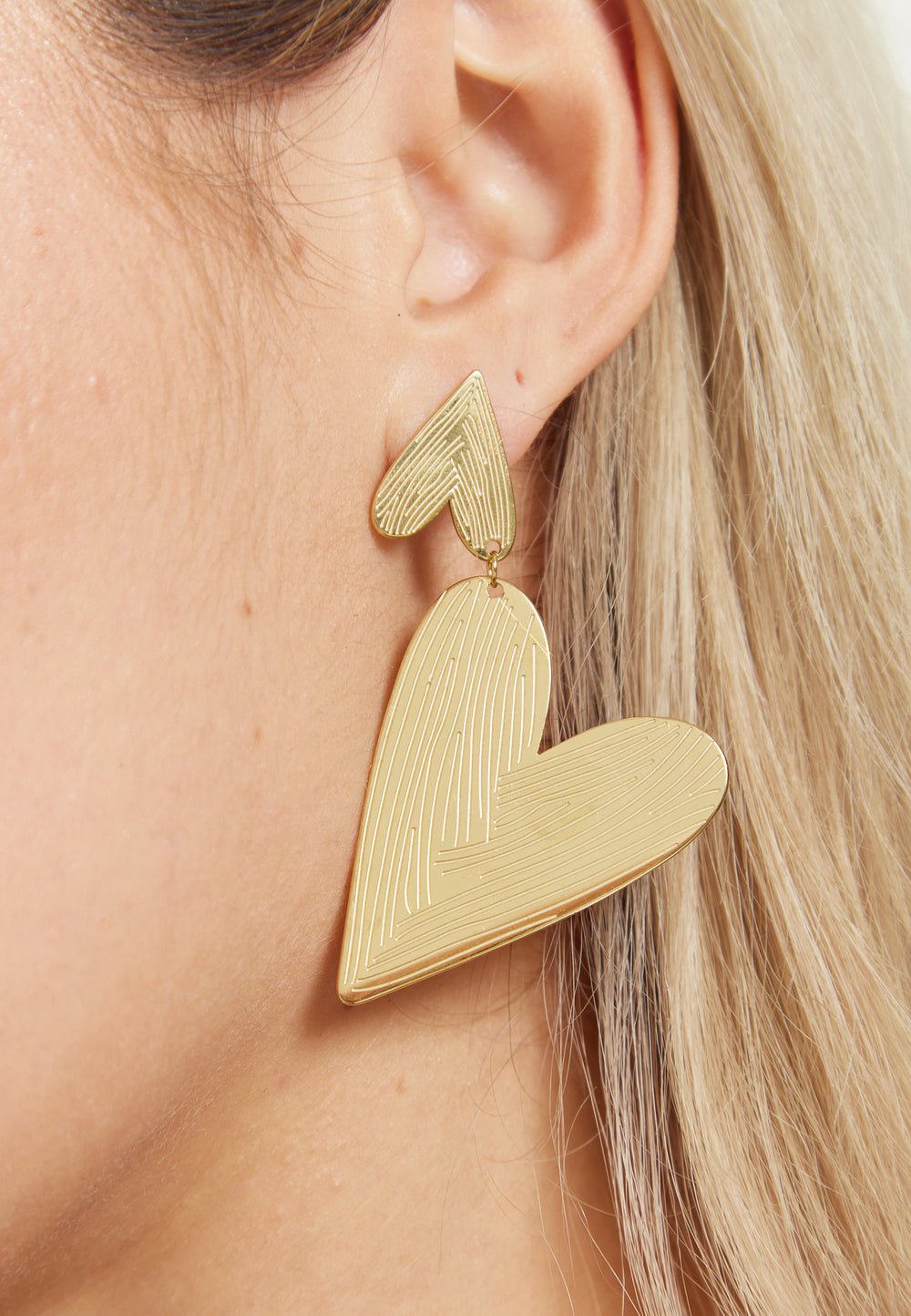 Gold Statement Heart Drop Earrings