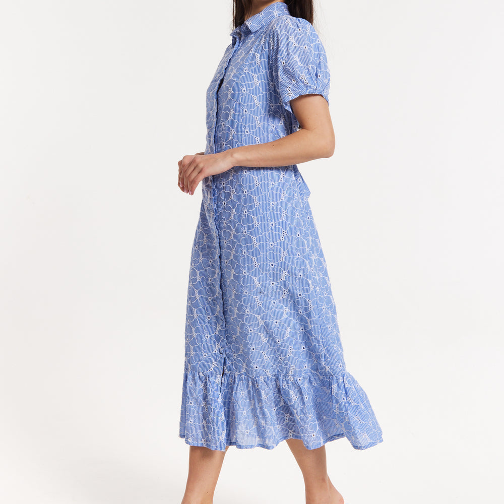 
                  
                    Blue Embroidered Shirt Midi Dress
                  
                