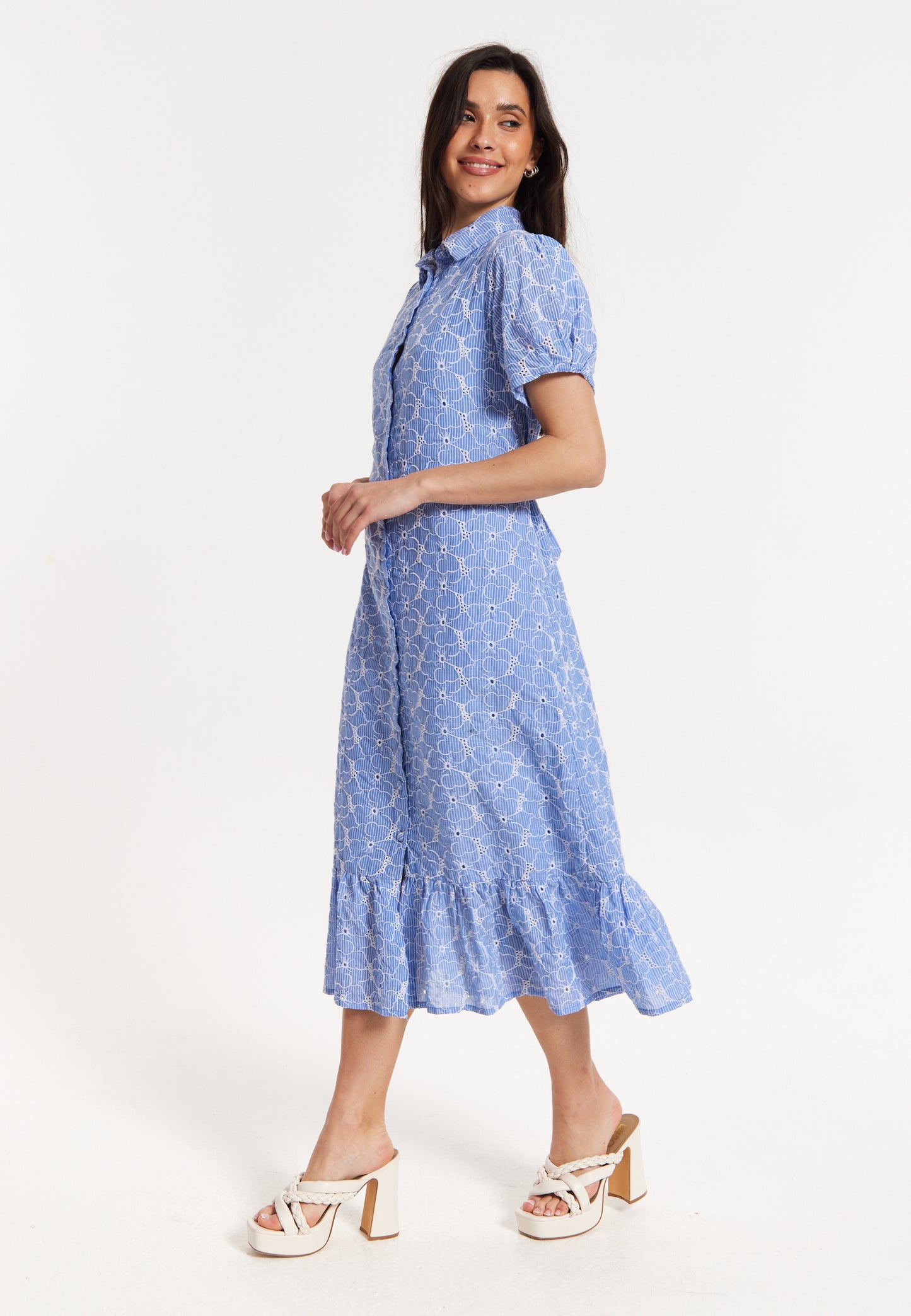 
                  
                    Blue Embroidered Shirt Midi Dress
                  
                