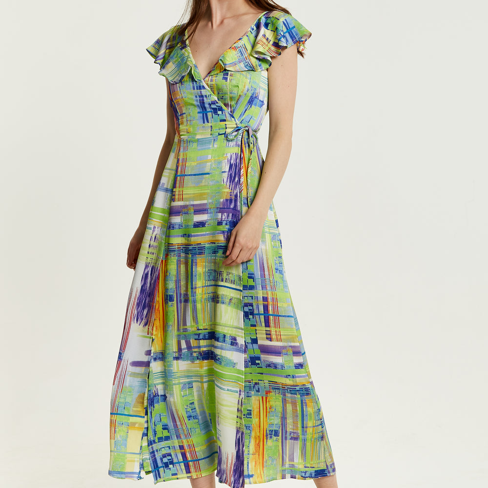 
                  
                    Liquorish Abstract Print Maxi Wrap Dress In Sage And Purple
                  
                