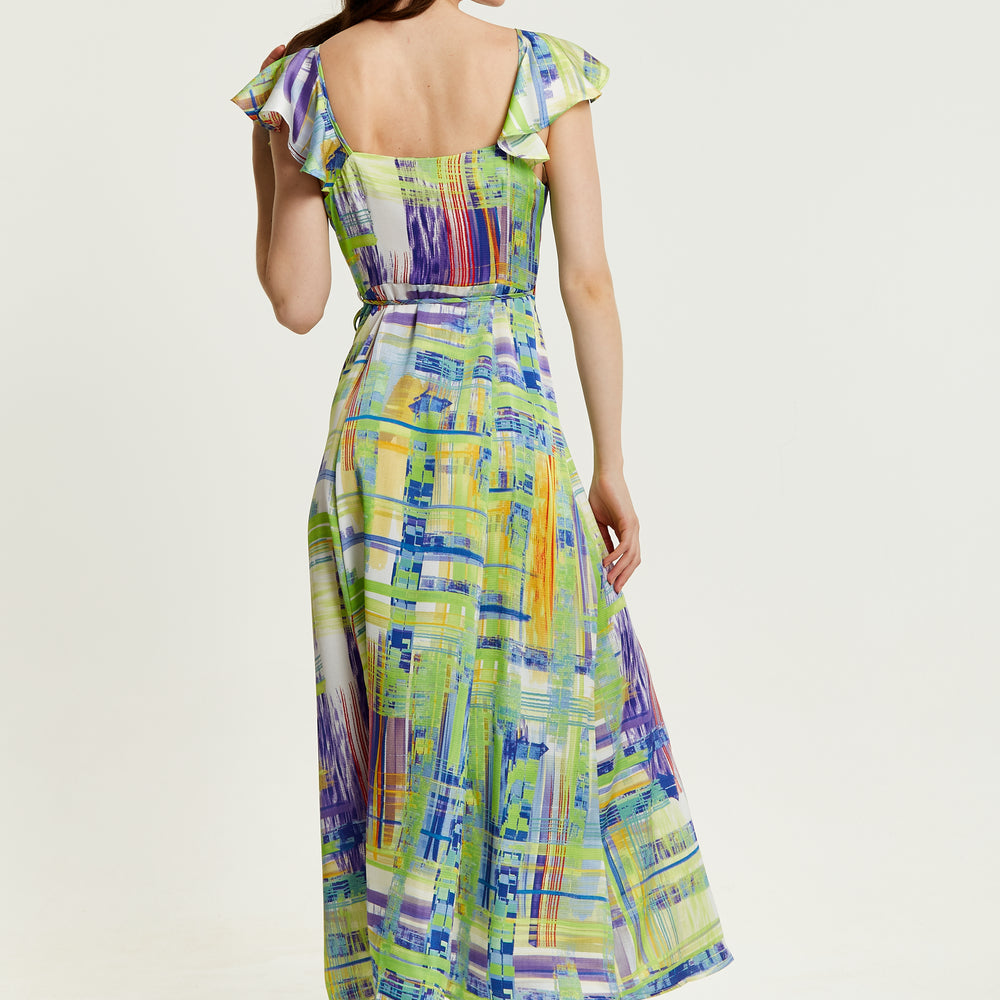 
                  
                    Liquorish Abstract Print Maxi Wrap Dress In Sage And Purple
                  
                