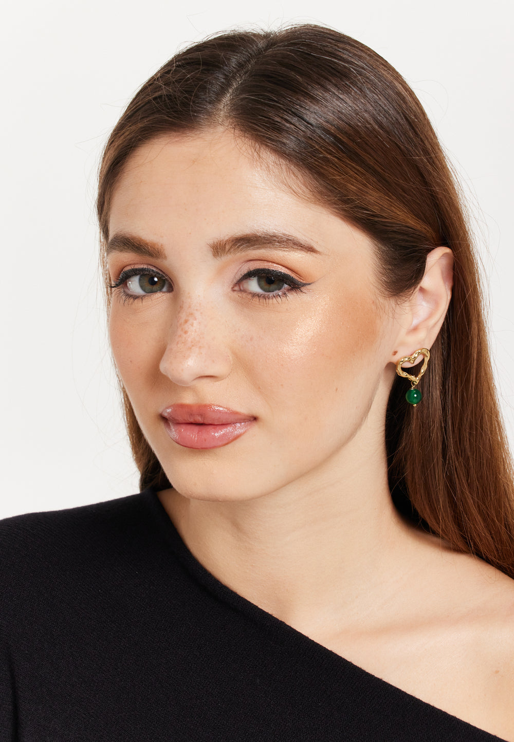 Gold Heart and Green Beans Earring