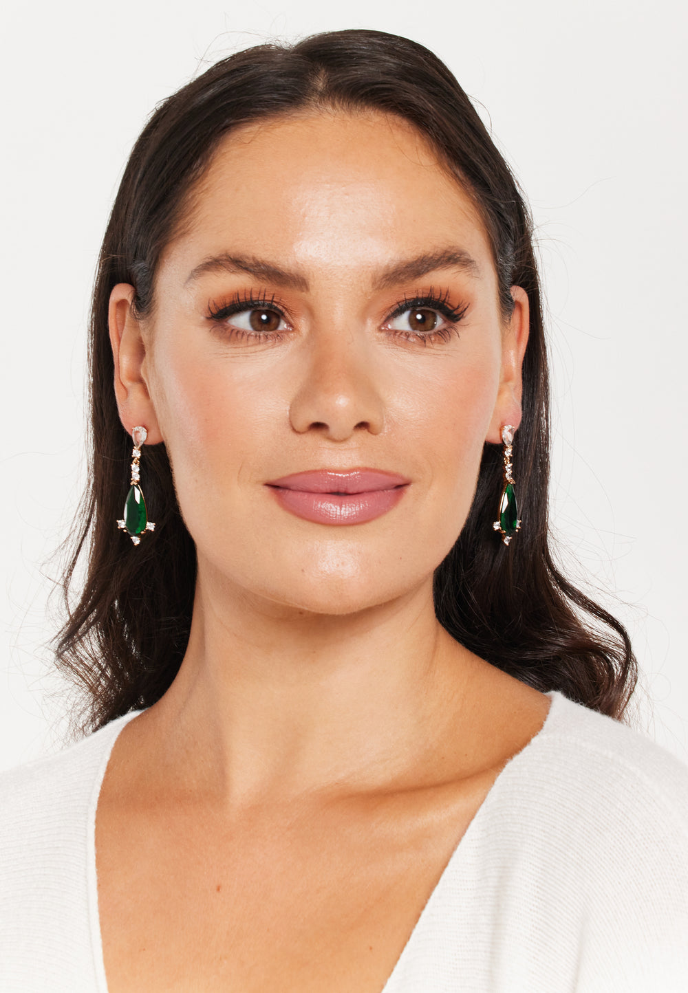 Gold & Diamond Emerald Green Tee Drop Earrings