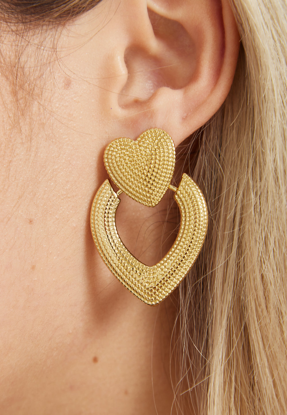Gold Heart Statement Drop Earrings