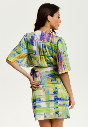 Liquorish Abstract Print Midi Dress In Green With Short Sleeves