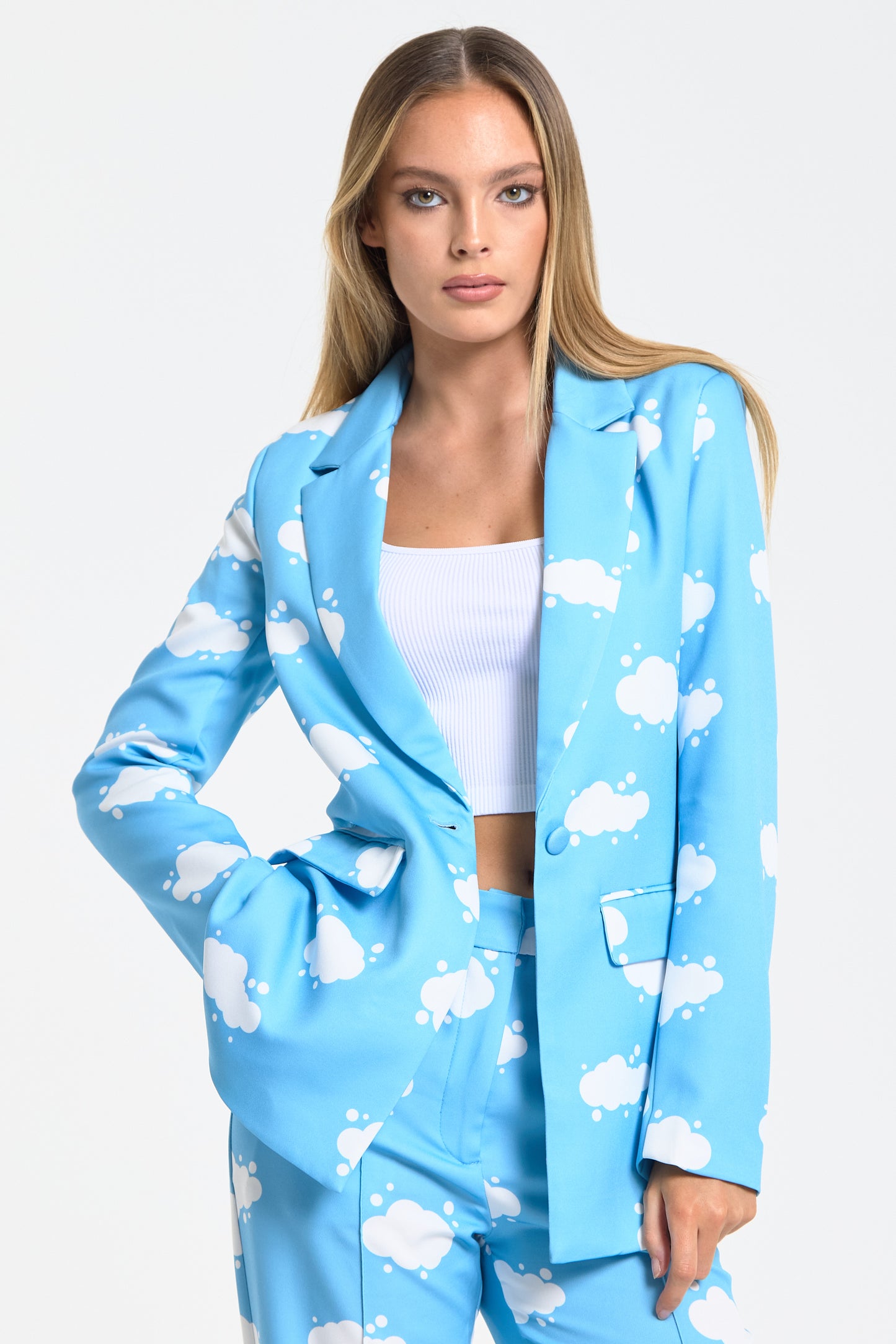 
                  
                    Blue Cloud Print Tailored Blazer
                  
                