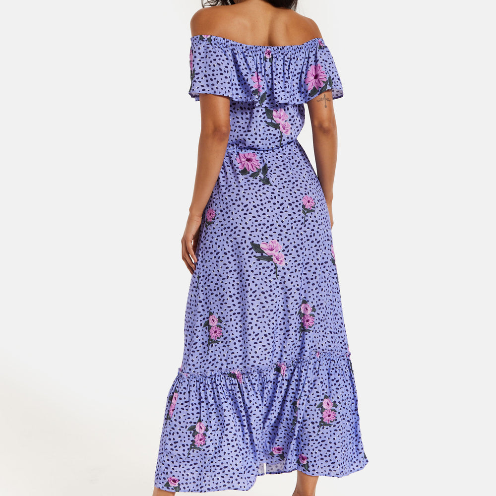 
                  
                    Women's Maxi Dress in Purple with Off Shoulder Sleeves and Tie Waist Detail - Liquorish
                  
                