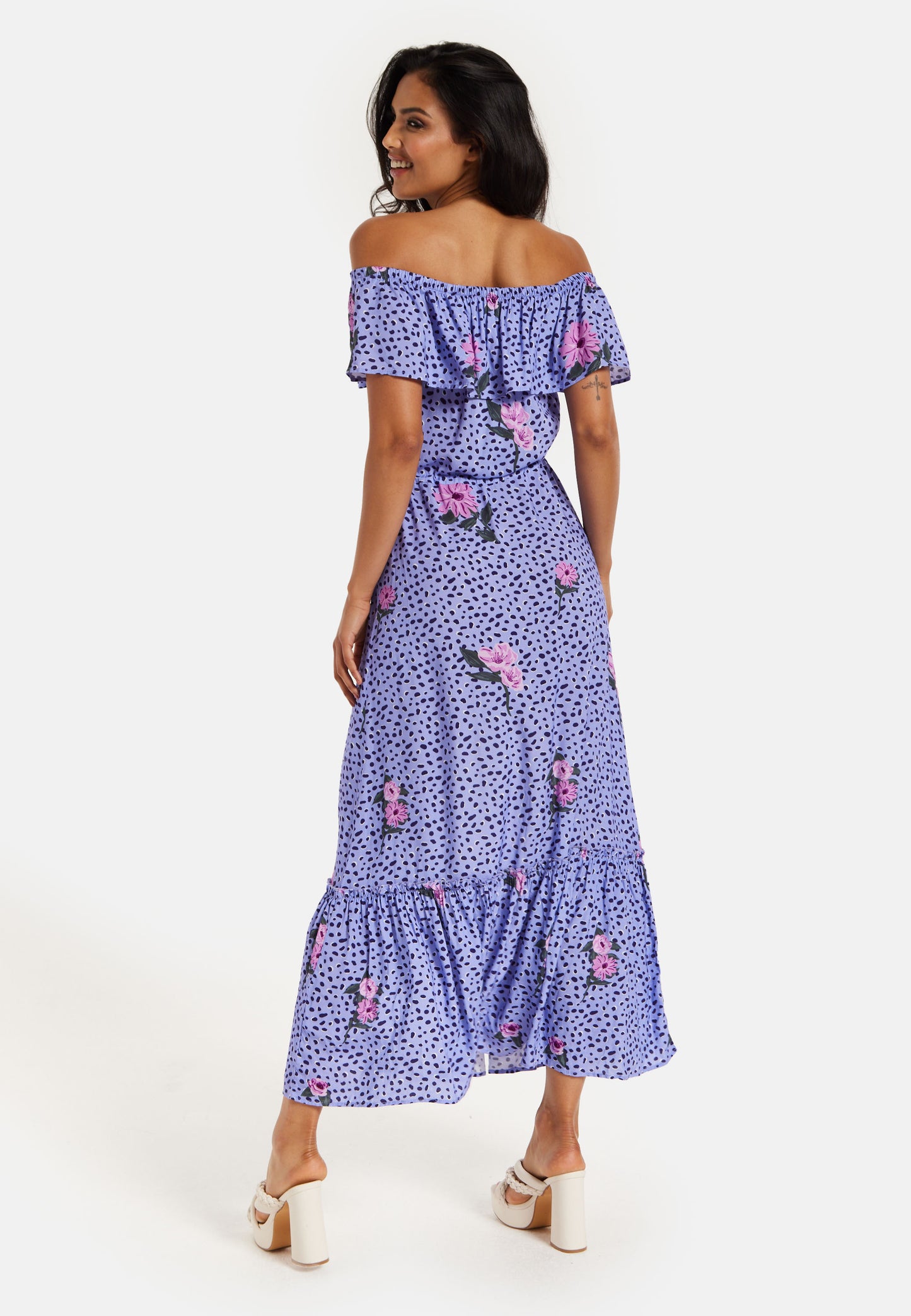 
                  
                    Women's Maxi Dress in Purple with Off Shoulder Sleeves and Tie Waist Detail - Liquorish
                  
                