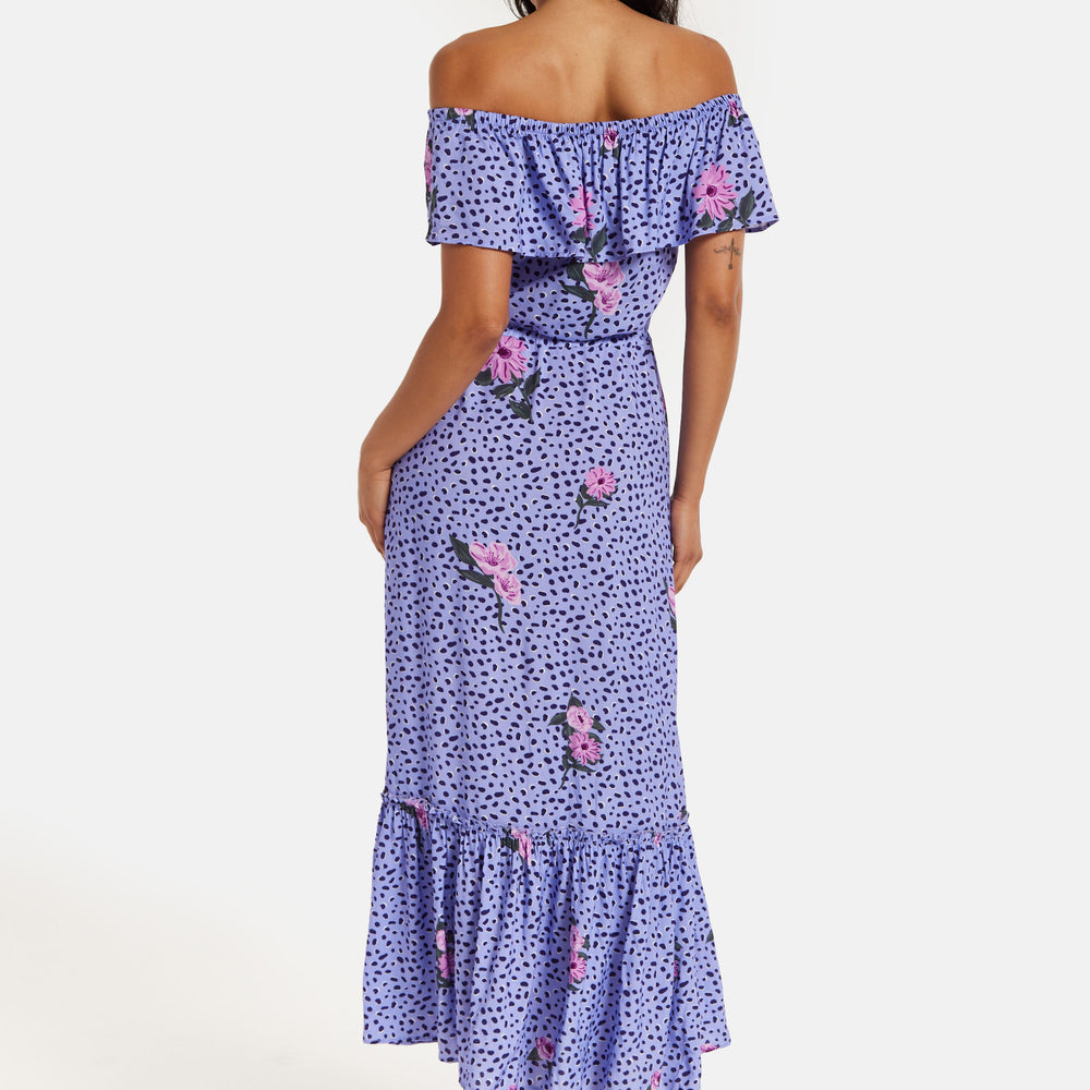 
                  
                    Women's Maxi Dress in Purple with Off Shoulder Sleeves and Tie Waist Detail - Liquorish
                  
                