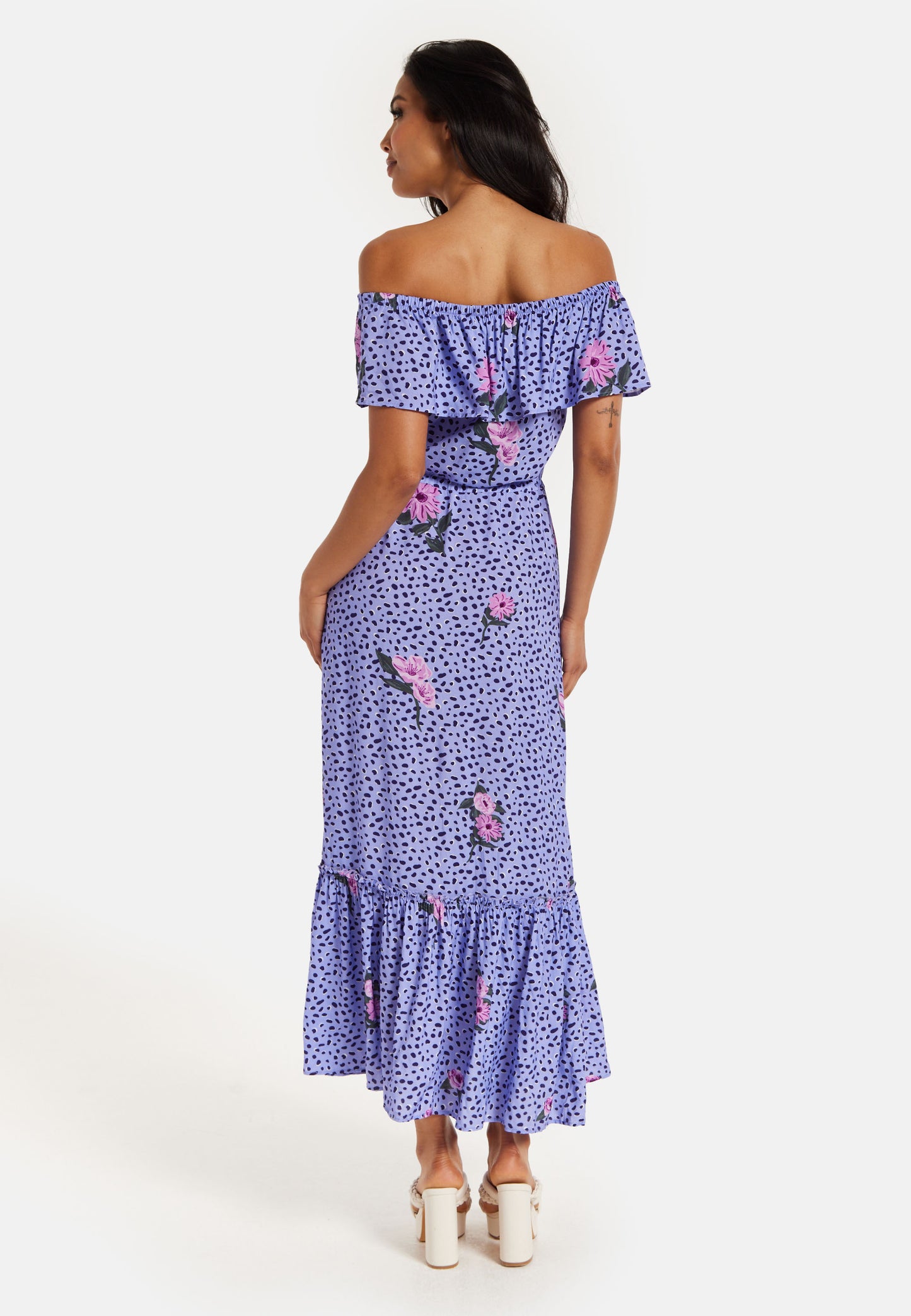 
                  
                    Women's Maxi Dress in Purple with Off Shoulder Sleeves and Tie Waist Detail - Liquorish
                  
                