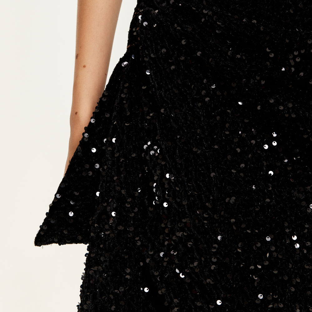 
                  
                    Liquorish Black Sequin Velvet One Shoulder Midi Dress
                  
                