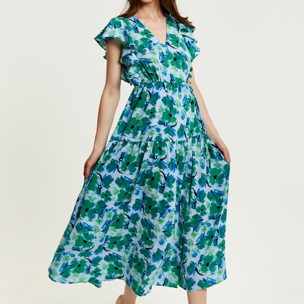 
                  
                    Liquorish Floral Maxi Wrap Dress In Green And Blue
                  
                