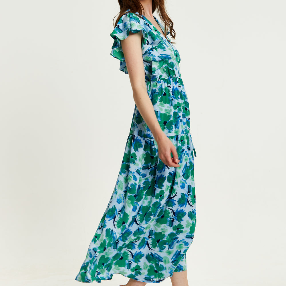 
                  
                    Liquorish Floral Maxi Wrap Dress In Green And Blue
                  
                